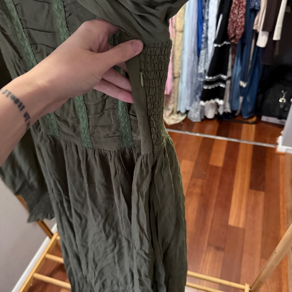 NWOT In Loom smocked olive colored maxi dress | Size: Small - Picture 5 of 8